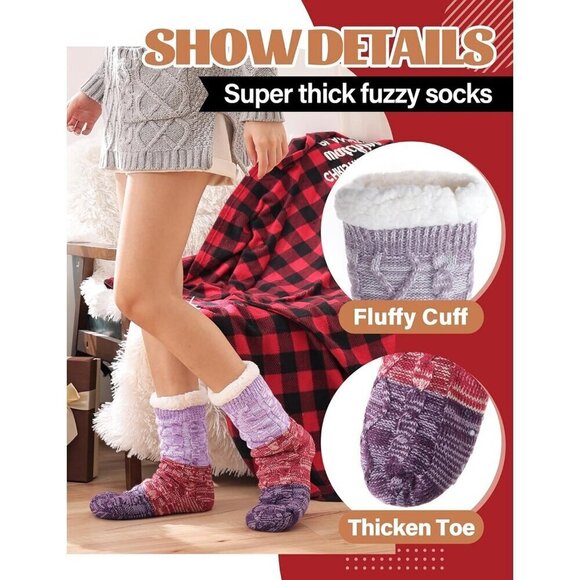❤️Women Non Slip Fuzzy Thick Warm Cabin Cozy Comfy Soft Fleece Home Grips Socks - Picture 3 of 6